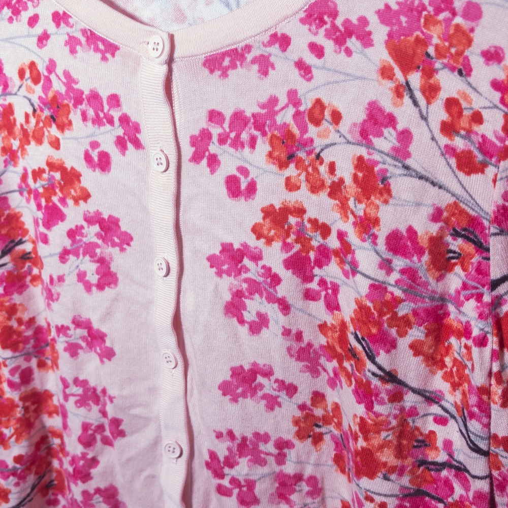 Talbots Cotton Blend Knit Button Up Cardigan Cherry Blossom Pastel Pink Womens M - Picture 4 of 6
